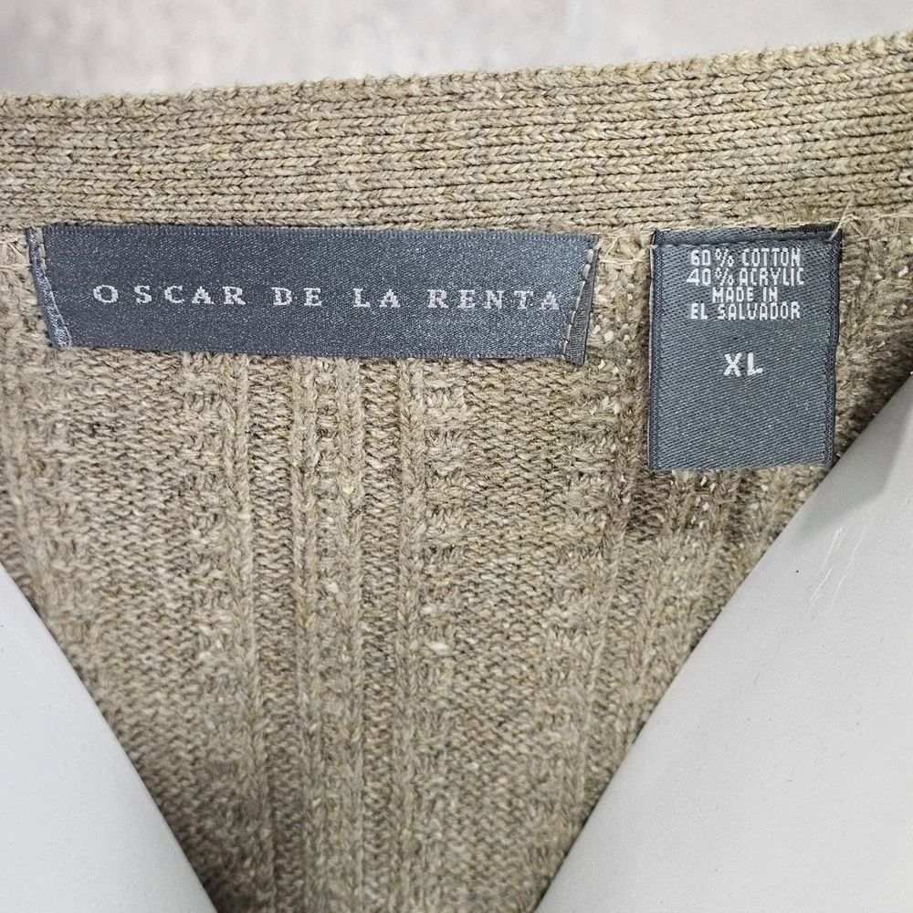 Oscar De La Renta XL Rib Knit Cardigan Sweater Beige Grandpa Quiet Luxury Y2K